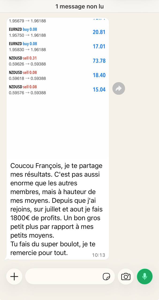 Message d'un membre sur ses résultats de juillet et août